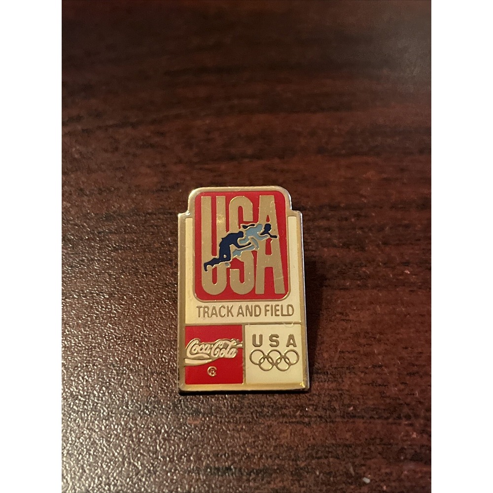Vintage Coca-Cola Coke Olympics Team USA Track & Field Event Lapel Hat Pin